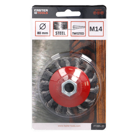 FASTER TOOLS Szczotka kątowa stalowa, splatana. Gwint M14 80 mm