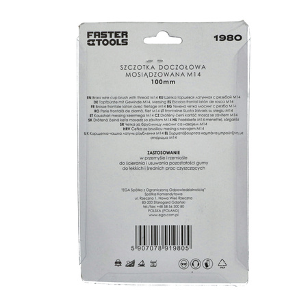 FASTER TOOLS Szczotka doczołowa mosiądz. Gwint M14 100 mm