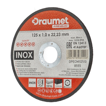 DRAUMET PREMIUM Tarcza do cięcia metalu INOX 125 x 1