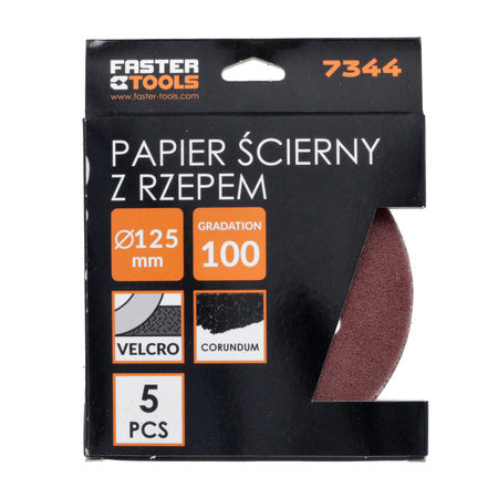 FASTER TOOLS papier ścierny z rzepem 125mm gr. 100 5szt.