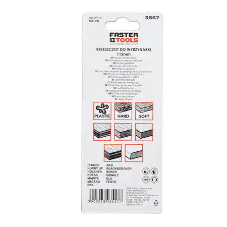 FASTER TOOLS Brzeszczot do wyrzynarki, uchwyt T, T301CD 8 116