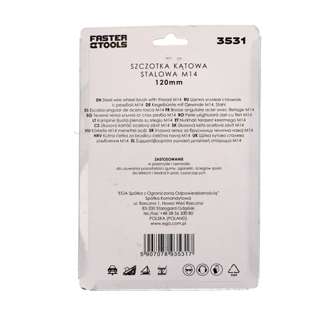 FASTER TOOLS Szczotka kątowa stalowa, splatana. Gwint M14 120 25