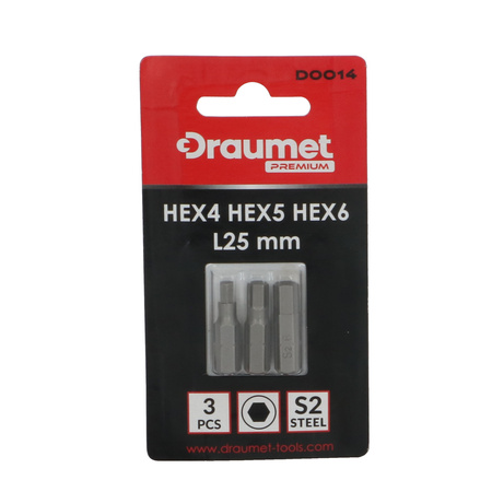 DRAUMET PREMIUM Bity HEX4, HEX5, HEX6 - 3 sztuki 25