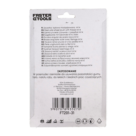 FASTER TOOLS Szczotka kątowa mosiądz. Gwint M14 100 mm