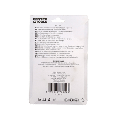 FASTER TOOLS Szczotka doczołowa, splatana, trzpień, stalowa 100