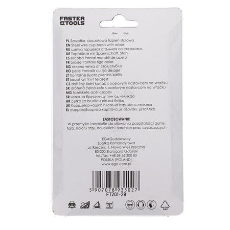 FASTER TOOLS Szczotka doczołowa trzpień, stalowa 80 mm