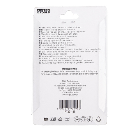 FASTER TOOLS Szczotka doczołowa trzpień, stalowa 30 30