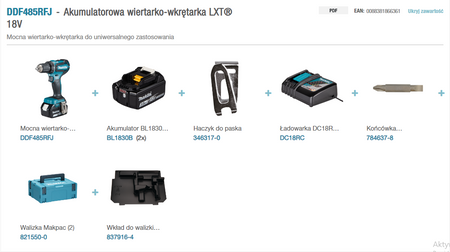 Makita Akum. wiertarko-wkrętarka LXT® DDF485