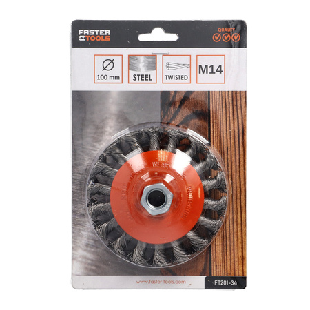 FASTER TOOLS Szczotka kątowa stalowa, splatana. Gwint M14 100 mm