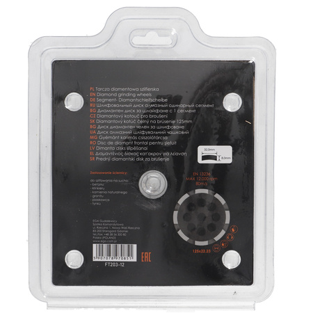 FASTER TOOLS Tarcza diamentowa do szlifowania 125mm pojedynczy segment