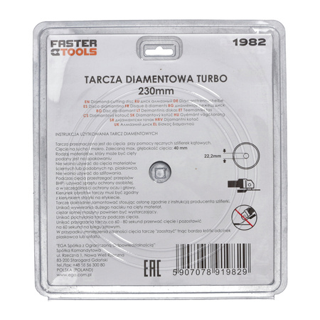 FASTER TOOLS Tarcza diamentowa SUPER TURBO 230 x 3,0