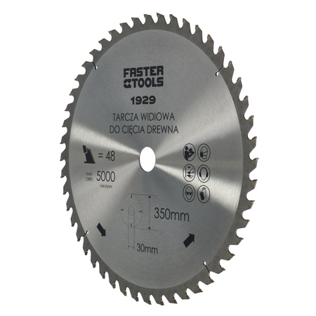 FASTER TOOLS Tarcza widiowa do cięcia drewna 350 x 30 48 2,5 2,2