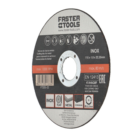 FASTER TOOLS Tarcza do cięcia metalu INOX 115 x 1,0