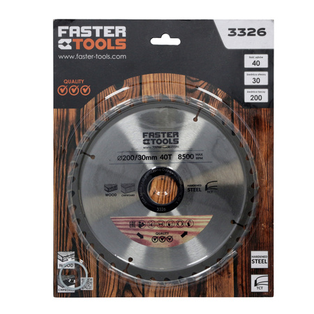 FASTER TOOLS Tarcza widiowa do cięcia drewna 200 x 30 40 1,9 1,4