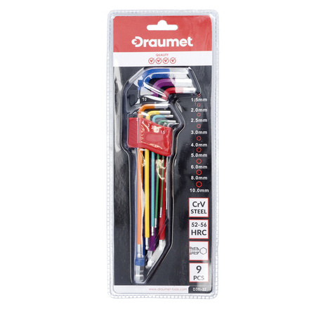 DRAUMET klucze imbusowe 9szt extra długie z kulką 1,5-10 powlekane