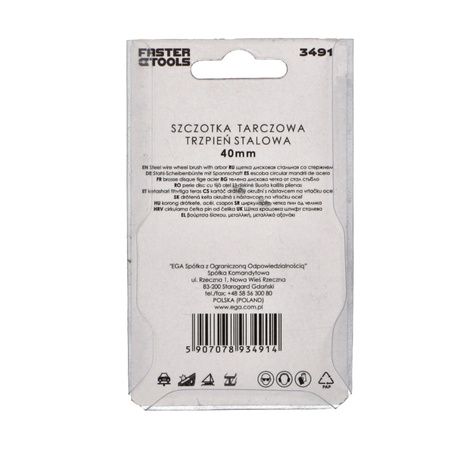 FASTER TOOLS Szczotka tarczowa, trzpień stalowa 40 10