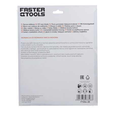 FASTER TOOLS Tarcza widiowa do cięcia drewna 210 x 30 30 2,0 1,6