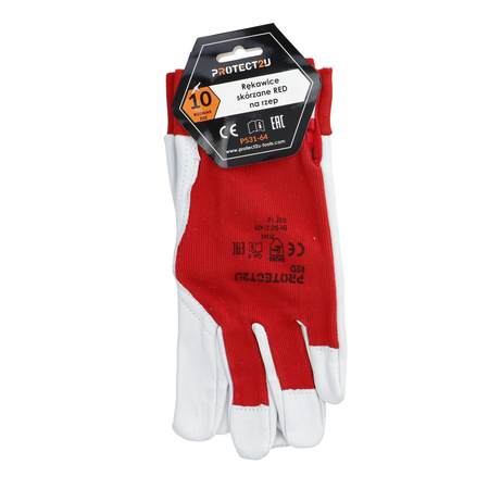 PROTECT2U rękawice skórzane RED na rzep R10