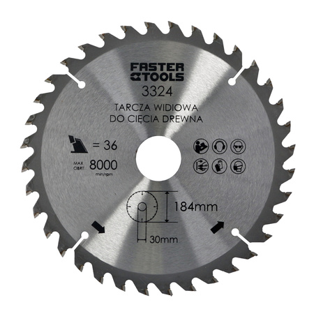 FASTER TOOLS Tarcza widiowa do cięcia drewna 184 x 30 36 1,9 1,4
