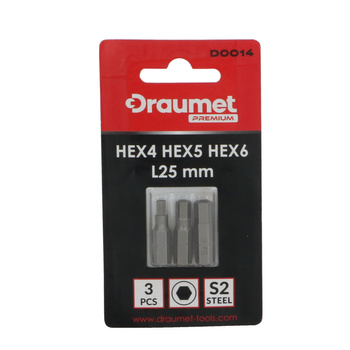 DRAUMET PREMIUM Bity HEX4, HEX5, HEX6 - 3 sztuki 25