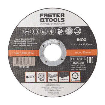 FASTER TOOLS Tarcza do cięcia metalu INOX 115 x 1,0