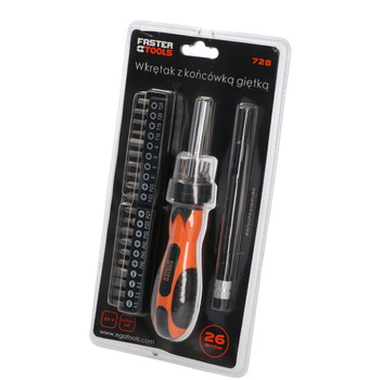 FASTER TOOLS Wkrętak końcówka gięta zestaw - 28szt