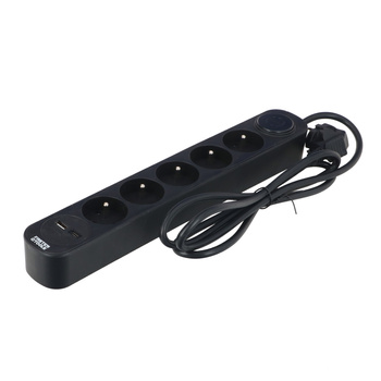 FASTER TOOLS przedłużacz czarny 5gniazd 1,5m z wyłącznikiem USB-A/USB-C