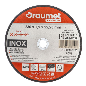 Draumet Tarcza do cięcia metalu 230 x 1,9 mm INOX - ZESTAW 50 szt.