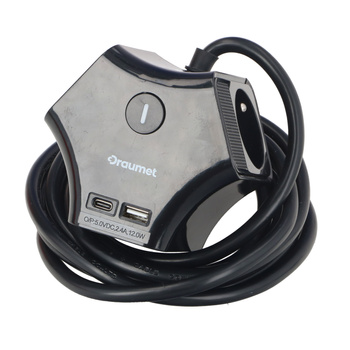 DRAUMET przedłużacz kostka czarna 3gniazda 3,0m z wyłącznikiem USB-A/USB-C