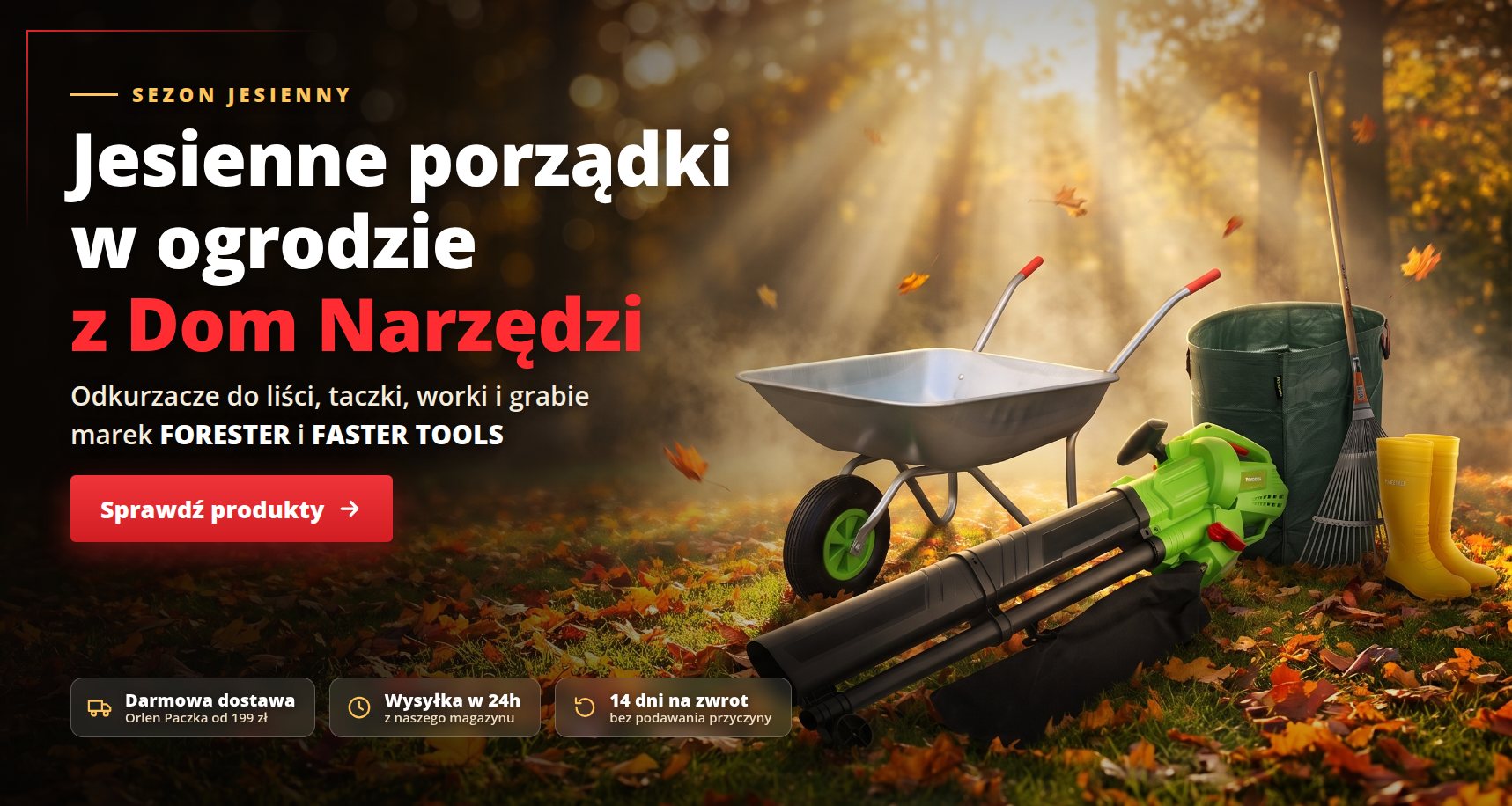 Jesienne porządki w ogrodzie z Dom Narzędzi - odkurzacze do liści, taczki, worki i grabie